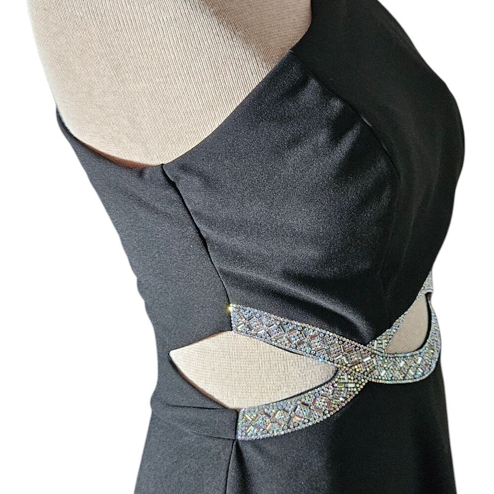 Speechless Formal Prom Dress Size 11 Black High Low Cut Out Waist Rhinestones - Picture 5 of 8